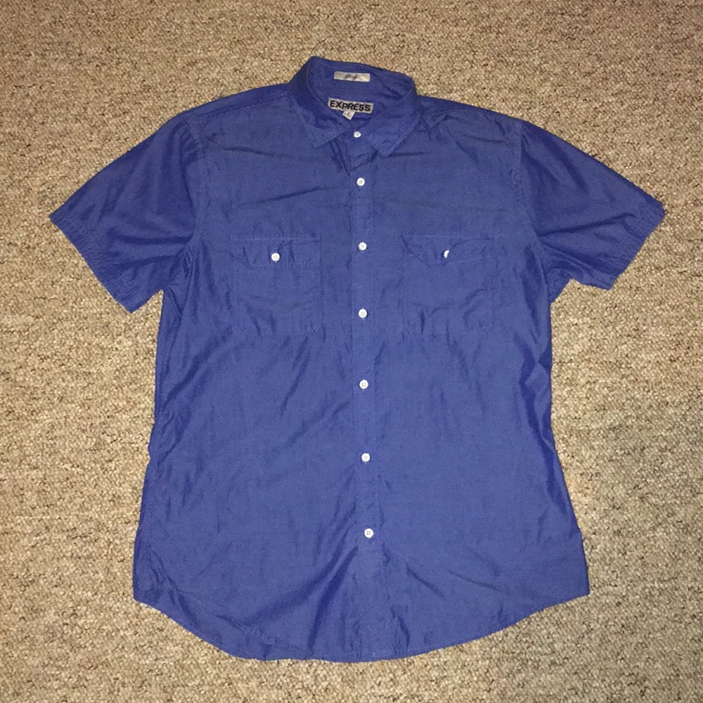 Express Fitted Short Sleeve Button Up Dress Shirt